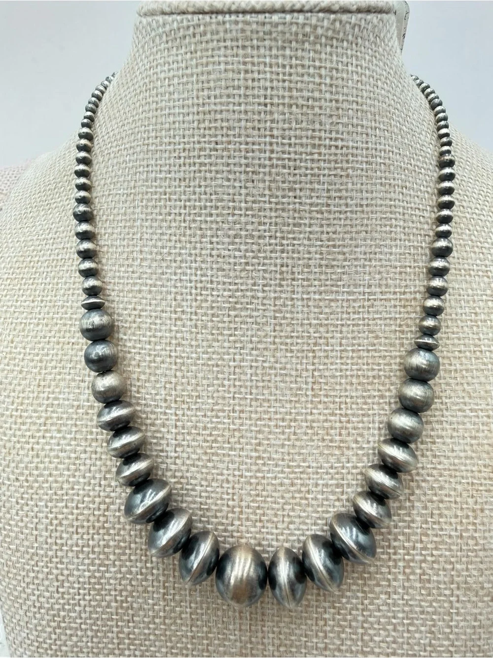 NWT Navajo Pearl Sterling Silver Graduated Bead Necklace 15” + 2” Ext Southwest